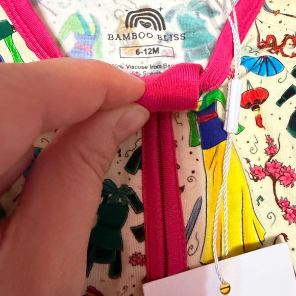 Vibrant Kids Mulan Disney Princess Bamboo Footie Pajama with Pink Accents - Picture 3 of 5